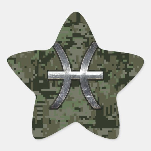Sticker Étoile Symbole zodiaque Pisces Camo numérique vert Woodla (Devant)