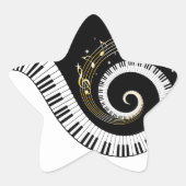 Sticker Étoile Touches de piano et notes de musique d'or (Devant)
