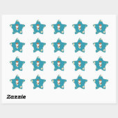 Sticker Étoile Tri rouge avec Aussie sur Turquoise Floral (Feuille)
