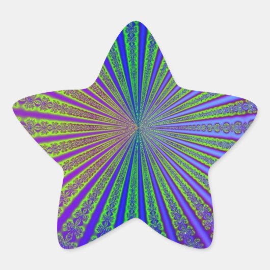 Sticker Étoile Tunnel Abstrait Fractal bleu citron vert pourpre (Devant)