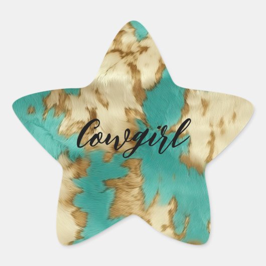 Sticker Étoile Turquoise Brown Cream Animal Cowhide Western (Devant)