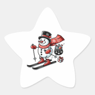 Sticker Étoile Un bonhomme de neige festif skier le bonhomme de n