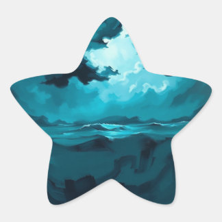 Sticker Étoile Vagues Océaniques Maussades Sous un Ciel Orageux –