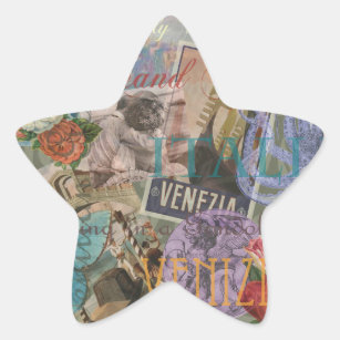 Sticker Étoile Venise Italie Voyage Vintage Joli Art Coloré
