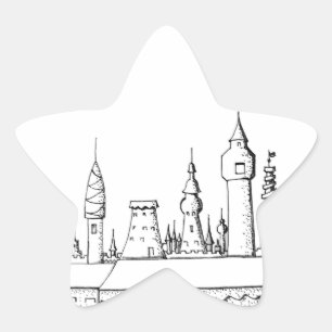 Sticker Étoile ville fabuleuse . artwork . noir et blanc
