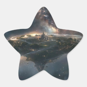 Sticker Étoile Ville spatiale suspendue dans l'univers
