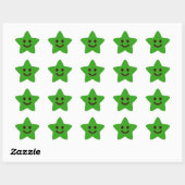 Sticker Étoile Visage Émoticône Vert Mignon Classique (Feuille)