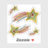 Sticker Etoiles de tir Aquarelle rose violet jaune vert (Feuille)