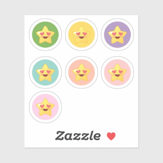 Sticker Étoiles Kawaii dans des Cercles  (Feuille)