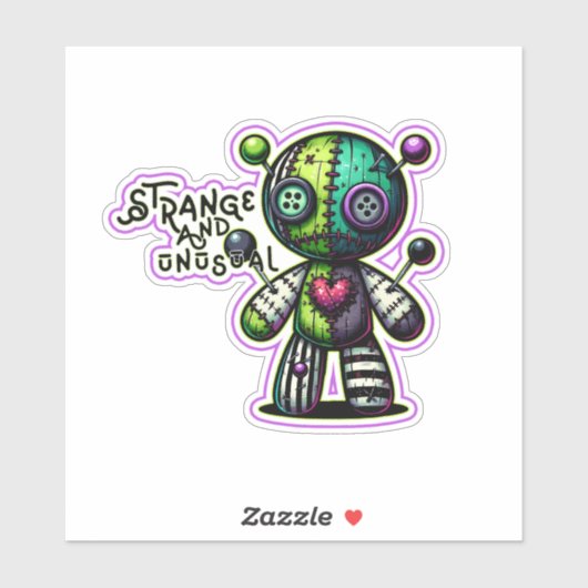 Sticker Étrange et insolite ours en voodoo violet vert cœu (Feuille)
