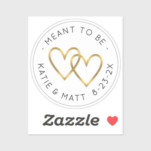 Sticker Être un Mariage d'or métallique à double coeur (Feuille)