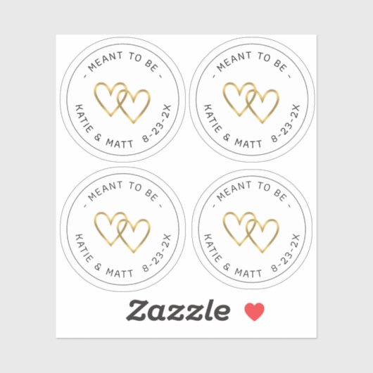 Sticker Être un Mariage d'or métallique à double coeur (Feuille)