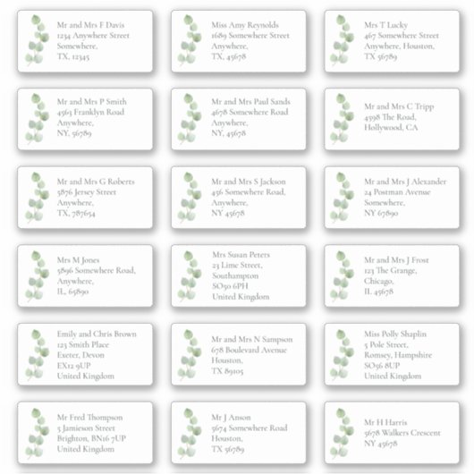 Sticker EucaIyptus Nom du bénéficiaire individuel Adresse (Devant)