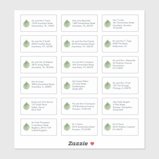 Sticker Eucalyptus 18 Nom individuel Adresse Sans Serif (Feuille)