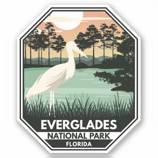 Sticker Everglades Parc National Sunset Egret Vintage (Devant)