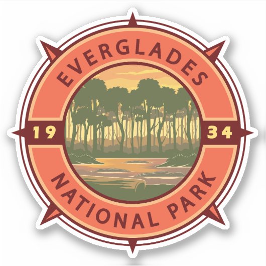 Sticker Everglades Parc National Sunset Retro Compass (Devant)