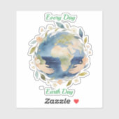 Sticker Every Day Earth Day Floral Globe With Hands (Feuille)
