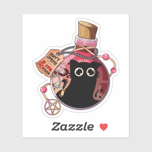 Sticker Evil Cat Spirit piégé dans une bouteille de potion (Feuille)
