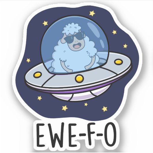 Sticker Ewe-F-O Funny UFO Pun (Devant)