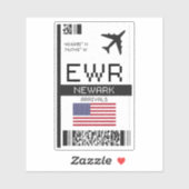 Sticker EWR Newark Boarding Pass - New Jersey Travel (Feuille)