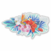 Sticker Exotic Tropical Flowers - Pink & Aquamarines (Devant)