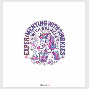 Sticker Expérience de licorne avec publicité coupée en sci