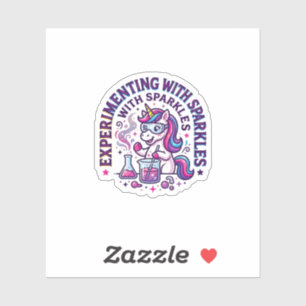 Sticker Expérience de licorne avec publicité coupée en sci