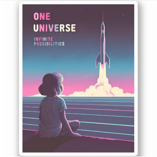 Sticker Exploration de l'espace Vaporwave LoFi des années  (Devant)