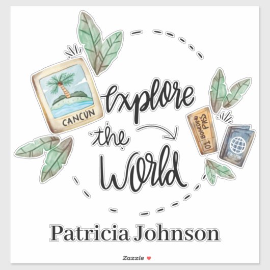 Sticker Explorer le monde ajouter un nom (Feuille)