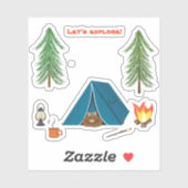 Sticker Explorons l'ours dormant près du camping (Feuille)