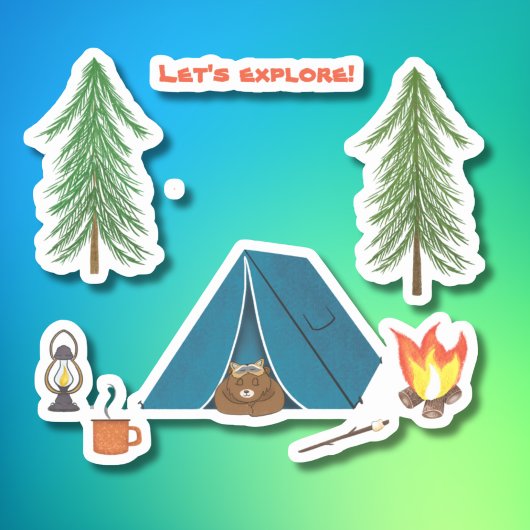 Sticker Explorons l'ours dormant près du camping