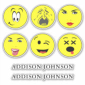 Sticker Expressive Emoji Face Funny 6 Visages Ajouter Nom  (Devant)