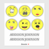Sticker Expressive Emoji Face Funny 6 Visages Ajouter Nom  (Feuille)