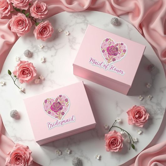 Sticker Exquisite Pink Floral Heart Bridal
