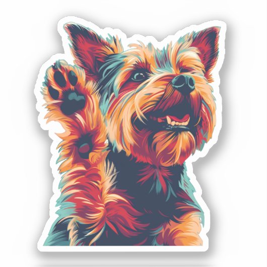 Sticker Exstatique Yorkshire Terrier vous agitant (Recto)