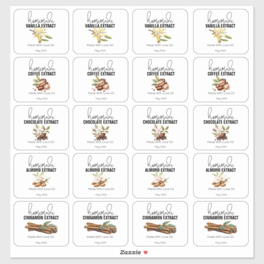 Sticker Extraits faits maison Cadeaux de l'autocollant de (Feuille)