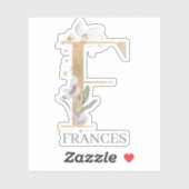 Sticker F Monogramme Floral Personnalisé (Feuille)