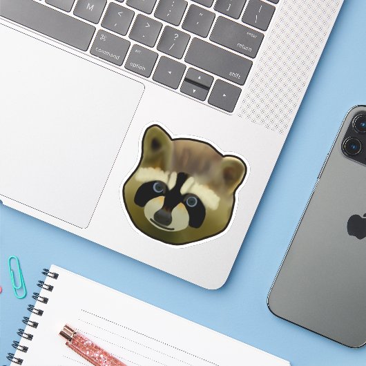 Sticker Face Racoon (Ordinateur portable avec iPhone)