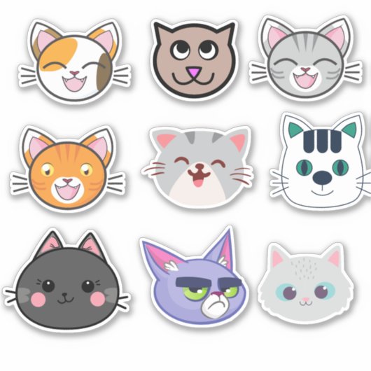 Sticker Faces de chat | Chats mignons, amusants (Devant)