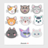 Sticker Faces de chat | Chats mignons, amusants (Feuille)