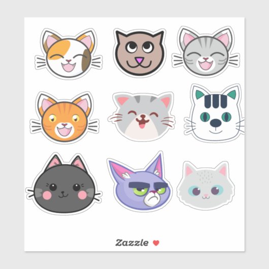Sticker Faces de chat | Chats mignons, amusants (Feuille)
