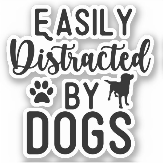 Sticker Facilement Distrait Par Chiens Tee Funny Chien, Am (Devant)