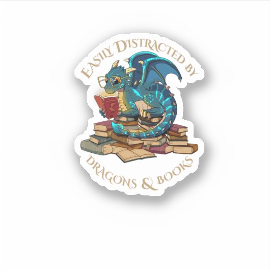 Sticker Facilement Distrait Par Dragons Et Livres Cadeau N (Devant)