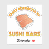 Sticker Facilement Distrait Par Les Bars À Sushi (Feuille)
