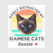 Sticker Facilement Distrait Par Les Chats Siamois (Feuille)
