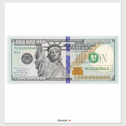 Sticker Facture d'un milliard de dollars avec Lady Liberty (Feuille)