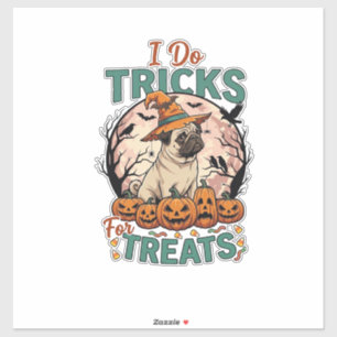 Sticker Faire des tours friandises Halloween Pug Sorcière