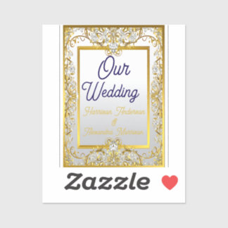 Sticker Faire-part de mariage élégant or et argent