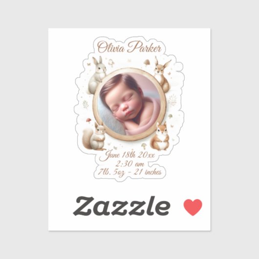 Sticker faire-part de naissance - Animaux des bois (Feuille)