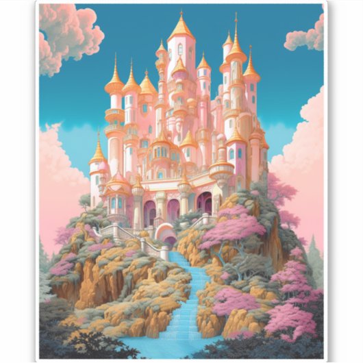 Sticker Fairy Tale Castle Rose White Gold Imaginaire Art (Devant)
